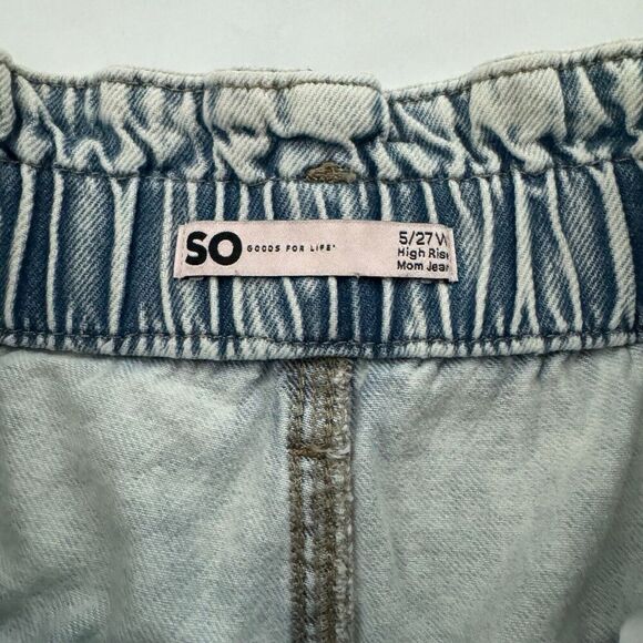 SO Juniors Distressed High Rise Mom Jean Denim 5/27W Paper Bag Waist Light Wash - Picture 6 of 11